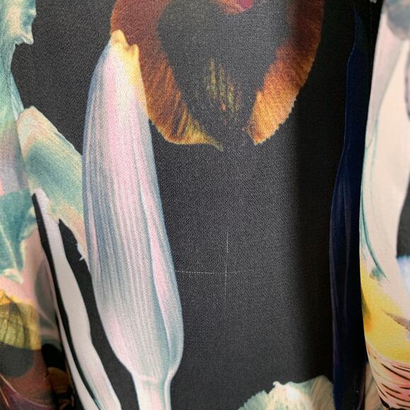 M Black Multi Color Polyester Floral 3/4 Sleeves Shirt Dress - Picture 7 of 9